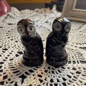 Vintage made in Japan dark brown owl salt and pepper shaker set.